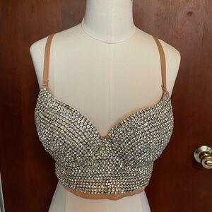 Sparkling Rhinestone Embellished Crop Top